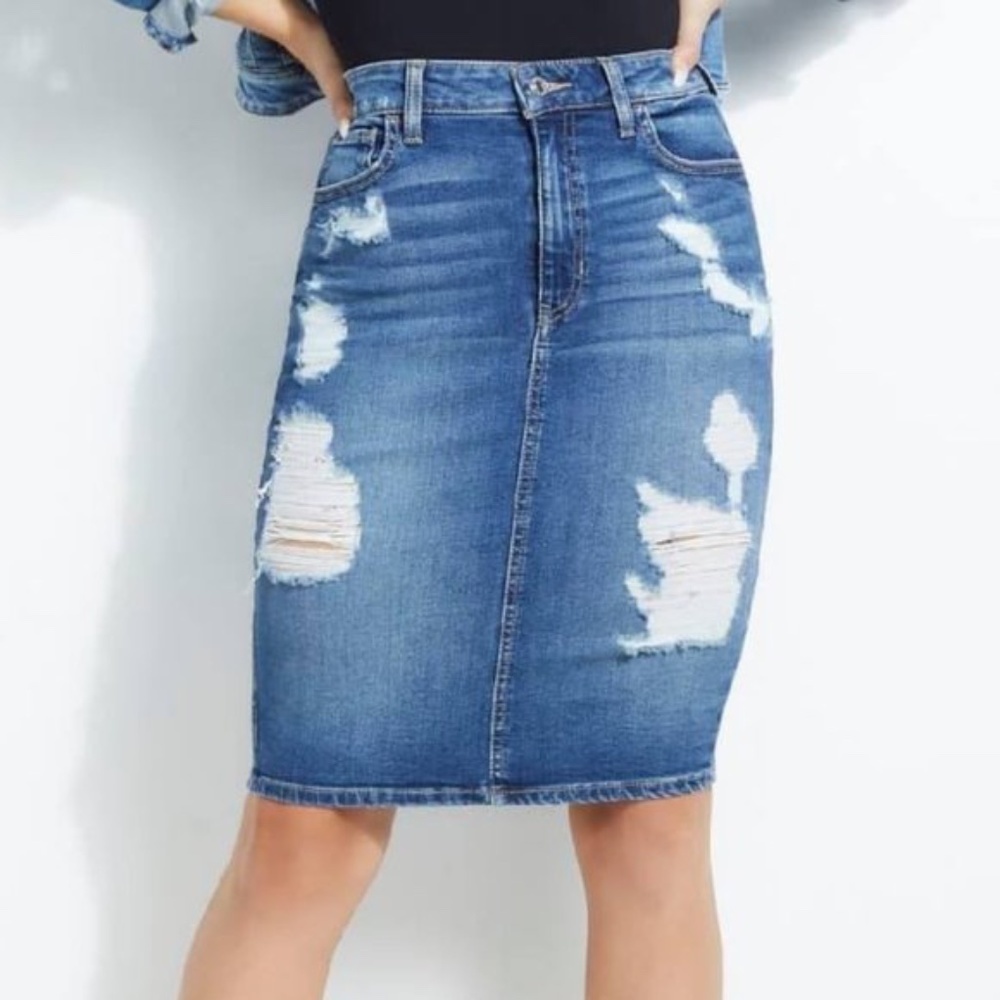 Brand New Guess Destroyed Denim Pencil Skirt